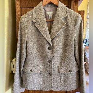 LLBean Tweed Jacket Blazer Lined Brown Petite
